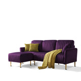 Modern Large Velvet Fabric L-Shape Chaise Lounge Couch Sectional Sofa Eggplant