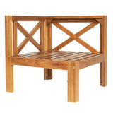 Outdoor Backyard Patio Wood 5-Piece Sectional Sofa Seating Group Set with Cushions, Natural Finish+ Blue Cushions