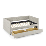 Beige Upholstered Twin Size Daybed with Two Drawers