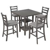 5-Piece Wooden Counter Height Dining Set with Padded Chairs