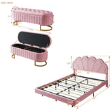 Queen Size Upholstered LED Platform Bed with Storage Ottoman-Velvet