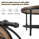 Brown Rustic Natural Round Coffee Table with Storage Shelf