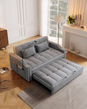 Pull Out 3 in 1 Convertible Sleeper Sofa Couch Velvet Tufted Loveseat w USB, Adjustable Backrest, Multi-Pockets