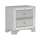 Modern Traditional Style 1pc Nightstand of 2 Drawers Embossed Textural Fronts Silver Finish Bed Side Table