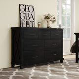 Rustic Farmhouse Style 3 Pieces Bedroom Sets Blackwash Queen Bed with 2 Drawers, Nightstand and Dresser, Coffee