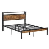 Queen Size  Metal Platform Bed Frame with Wooden Headboard and Footboard