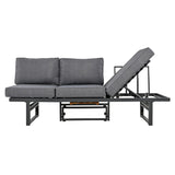 3-Piece Multi-Functional Outdoor Sectional Sofa Set with Height-adjustable Seating and Coffee Table for Patio, Garden and Backyard (Grey)