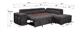 Grey Sectional Sofa with Adjustable Headrest, Sleeper Sectional Pull Out Couch