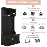 Black Hall Tree with Storage Shoe Bench for Entryway and Hallway