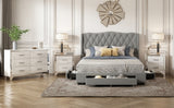 Queen 4-Piece Bedroom Set with Three Drawers, High Gloss Mirrored Nightstands and Dresser