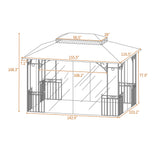 Iron Patio Khaki Outdoor Gazebo, Double Roof Soft Canopy