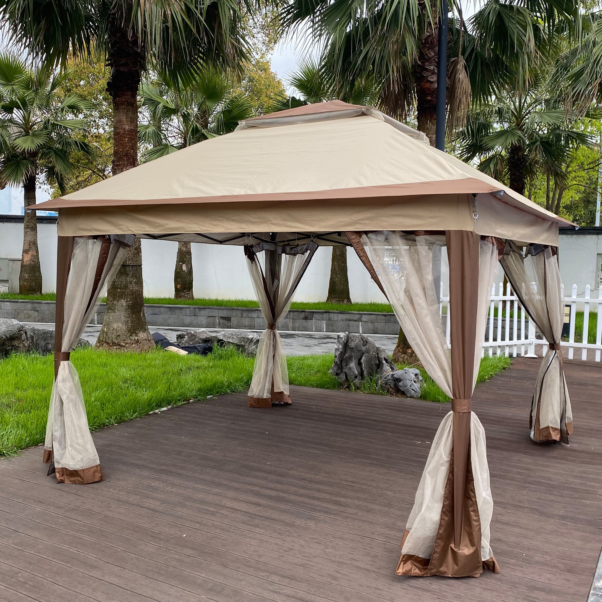 Coffee Outdoor 11' x 11' Pop Up Gazebo Canopy With Removable Zipper Netting