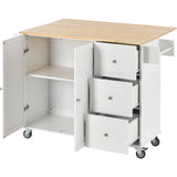 White Rolling Mobile Kitchen Island with Solid Wood Top