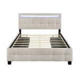 Queen Size Upholstered Platform Bed with LED Frame and 4 Drawers, Linen Fabric