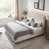 King Size Modern Design Bed Frame Upholstered Queen Bed Frame Platform with Headboard Fabric Headboard Wooden Slats Support, No Box Spring Needed,Mattress Foundation,White