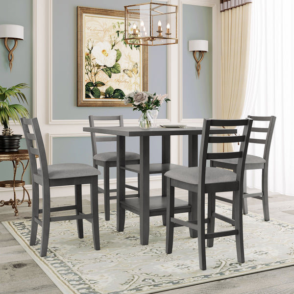 5-Piece Wooden Counter Height Dining Set with Padded Chairs