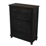 Rustic Farmhouse Style 6 Pieces Bedroom Sets Blackwash Queen Bed with 2 Drawers, Nightstand*2, Chest, Dresser and Mirror, Coffee