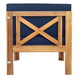 Outdoor Backyard Patio Wood 5-Piece Sectional Sofa Seating Group Set with Cushions, Natural Finish+ Blue Cushions