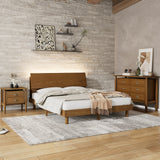 Queen 3 Piece Bedroom Set Mid Century Platform with Bookshelf and Led Lights, USB Port - Nightstand and Dresser