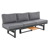 3-Piece Multi-Functional Outdoor Sectional Sofa Set with Height-adjustable Seating and Coffee Table for Patio, Garden and Backyard (Grey)