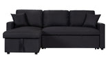Paisley Black Linen Fabric Reversible Sleeper Sectional Sofa with Storage Chaise