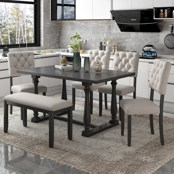 Grey 6-Piece Dining Table and Chair Set