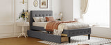 Twin Size Upholstered Platform Bed with 2 Drawers