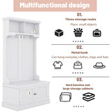 White Hall Tree with Storage Shoe Bench for Entryway and Hallway
