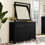 Rustic Farmhouse Style 6 Pieces Bedroom Sets Blackwash Queen Bed with 2 Drawers, Nightstand*2, Chest, Dresser and Mirror, Coffee