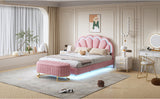 Queen Size Upholstered LED Platform Bed with Storage Ottoman-Velvet