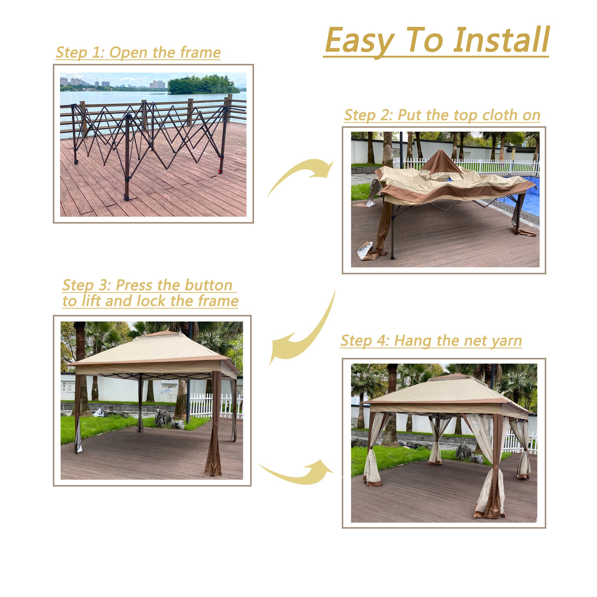 Coffee Outdoor 11' x 11' Pop Up Gazebo Canopy With Removable Zipper Netting