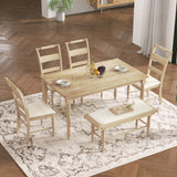 6-peice Dining Set with Turned Legs, Kitchen Table Set with Upholstered Dining Chairs