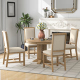 5-Piece Dining Set Extendable Round Table and 4 Upholstered Chairs
