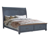 Queen Size Sleigh Bed, Corduroy Blue Finish