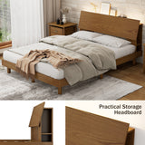 Queen 3 Piece Bedroom Set Mid Century Platform with Bookshelf and Led Lights, USB Port - Nightstand and Dresser