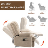 High Back Large Size Beige Chenille Power Lift Recliner Chair with 8-Point Vibration Massage and Lumbar