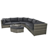 6 Piece Outdoor Conversation Set All Weather Wicker Sectional Sofa with Ottoman and Cushions and Small Trays