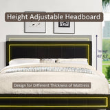 King Upholstered Eastern King Platform Bed with LED Lights and Storage Bed with 4 Drawers