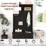 Black Hall Tree with Storage Shoe Bench for Entryway and Hallway