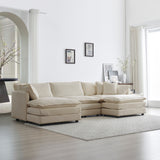 Sectional Sofa w/Reversible Footrest, 5-Seater Convertible Corner Couch with 2 Ottomans
