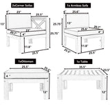 Outdoor Backyard Patio Wood 5-Piece Sectional Sofa Seating Group Set with Cushions, Natural Finish+ Blue Cushions