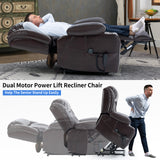 Brown Lift chair Dual Motor Infinite Position with 8-Point Vibration Massage and Lumbar Heating, Stainless steel Cup Holders