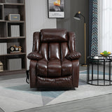Anitque Brown Leather lift chair Dual Motor  with 8-Point Vibration Massage and Lumbar Heating
