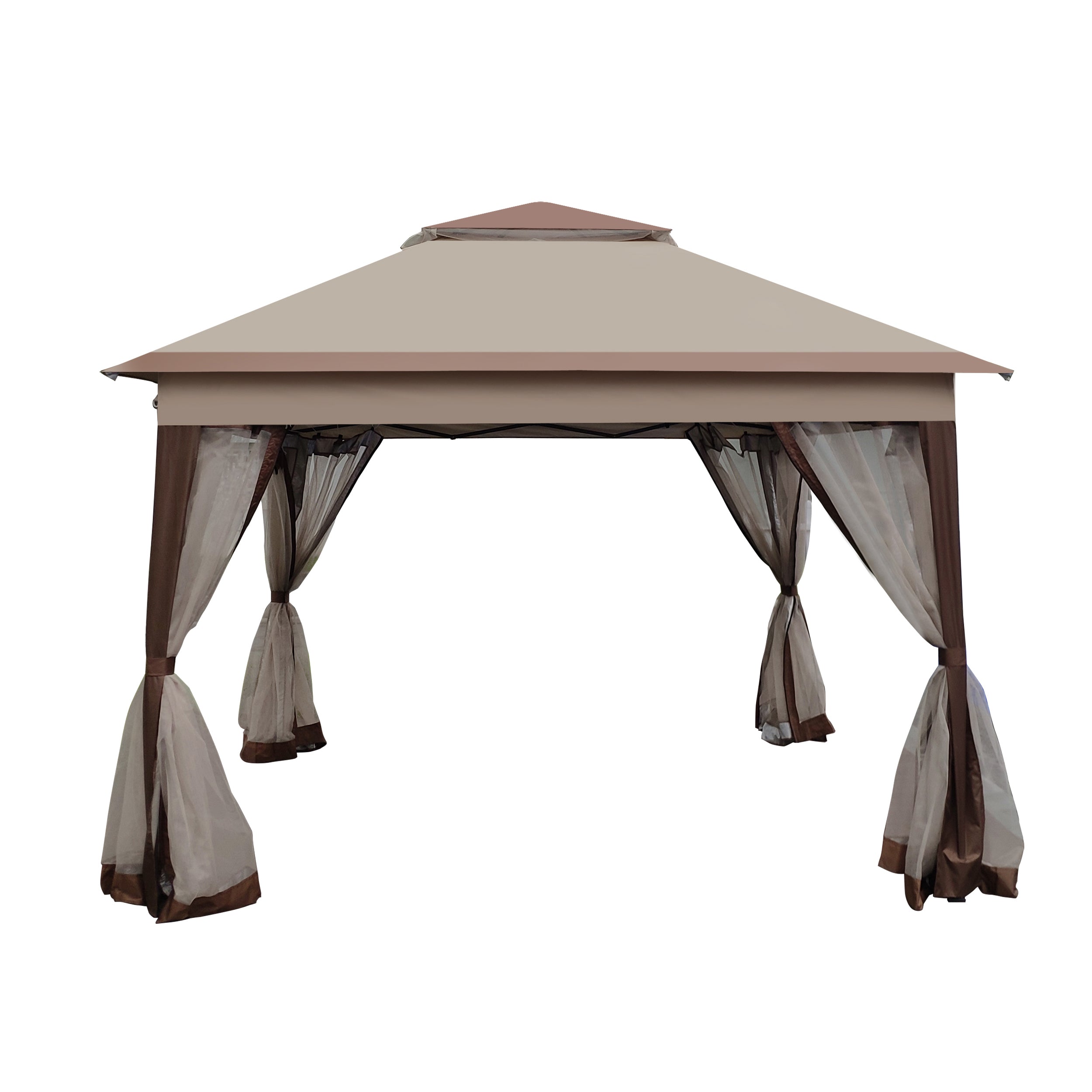 Coffee Outdoor 11' x 11' Pop Up Gazebo Canopy With Removable Zipper Netting