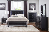 Pearl Black Metallic Finish Dresser 9 Drawers Silver Glitter Trim