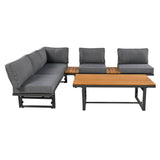 3-Piece Multi-Functional Outdoor Sectional Sofa Set with Height-adjustable Seating and Coffee Table for Patio, Garden and Backyard (Grey)