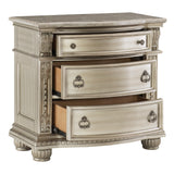 Silver Finish European Design 1pc Nightstand w Genuine Marble Top