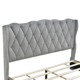 Upholstered Platform Bed with Tufted Headboard and 3 Drawers, No Box Spring Needed, Velvet Fabric, Queen Size Gray