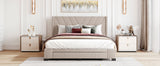 Queen Size Storage Bed Linen Upholstered Platform Bed with 3 Drawers