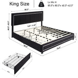 King Upholstered Eastern King Platform Bed with LED Lights and Storage Bed with 4 Drawers
